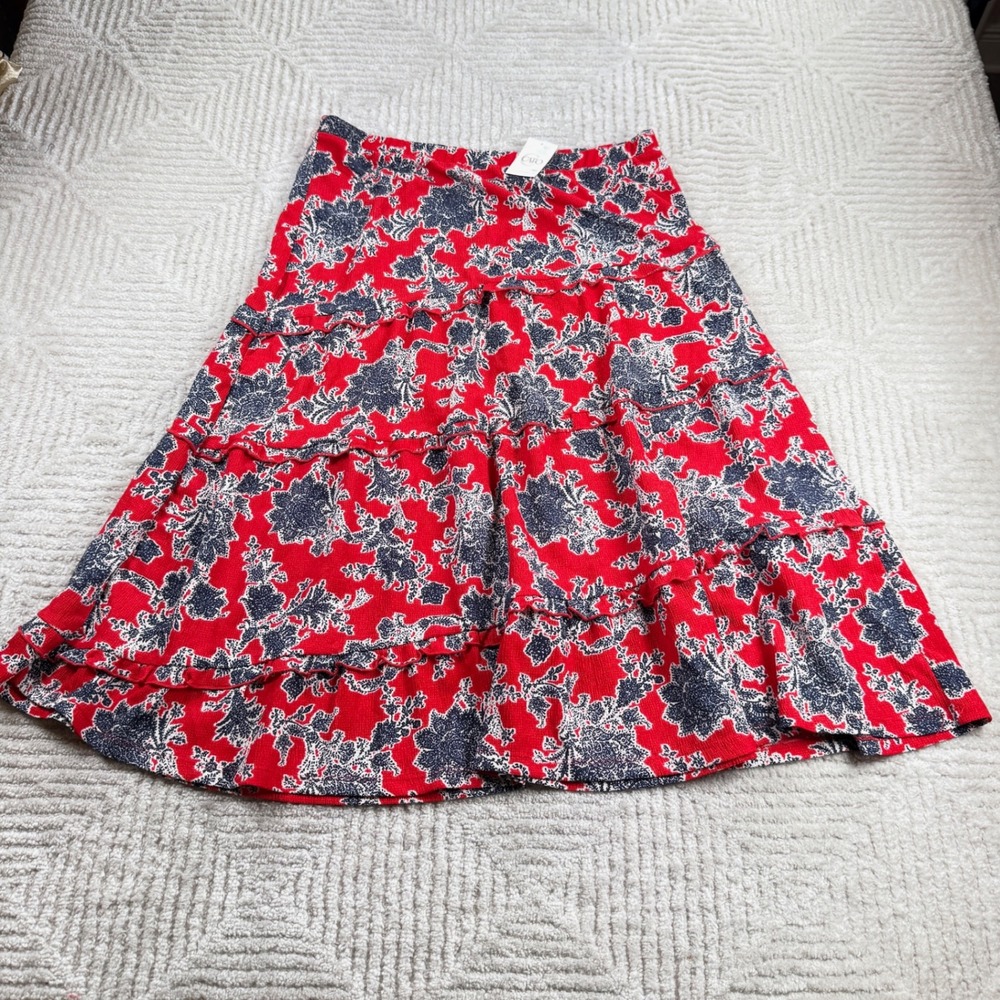 Cato Tiered Skirt Women's Medium Red Floral Boho Prairie Ruffle Peasant NWT